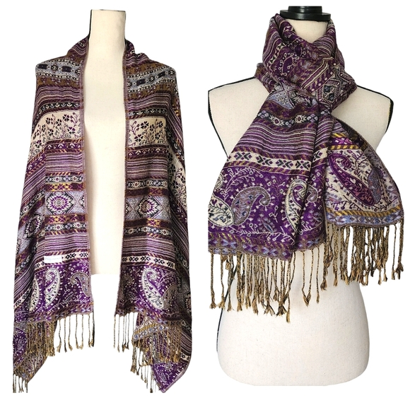 Pashmina 100% Cashmere Paisley Print Shawl Wrap Scarf - Picture 1 of 8